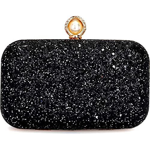 Toobacraft Women's Handcrafted Beautiful Bling Box Clutch Bag (Black/Silver Pearl)