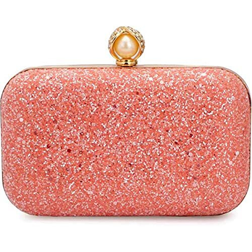 Tooba Women's Handcrafted Beautiful Bling Box Clutch Bag (Pink Pearl)
