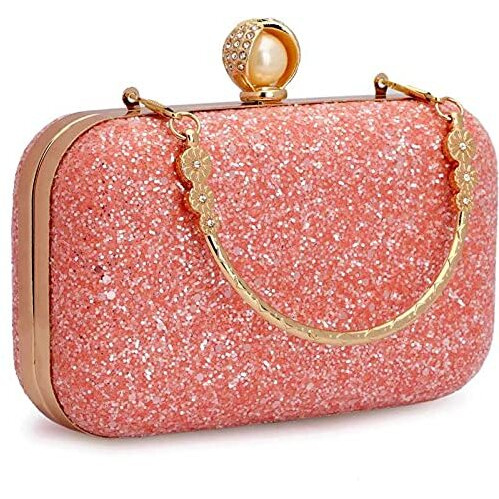 Tooba Women's Handcrafted Beautiful Bling Box Clutch Bag (Pink Pearl)