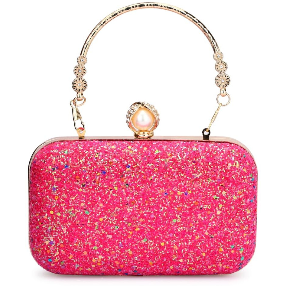 Tooba Women's Handcrafted Beautiful Bling Box Clutch Bag (Light Magenta Pearl)