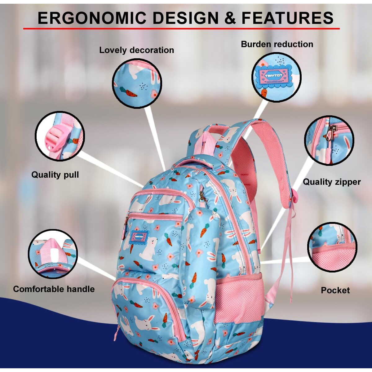 Tinytot School Bag For Girl - 26Litre, 18 Inches, Durable & Sleek Waterproof Tuition Bag For Girls, Skyblue School Backpack, Picnic & Travel Bag, College Bag For Girls