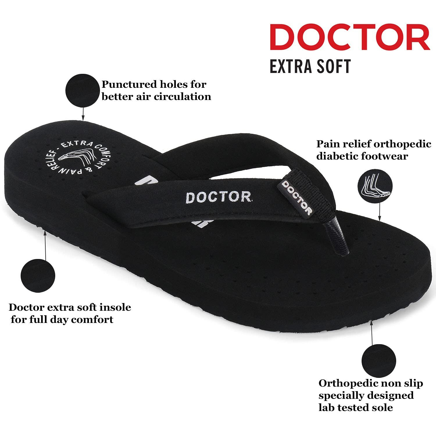 Doctor Extra Soft Women's Care Orthopaedic Diabetic Comfortable Mcr Flip-Flop Slippers D-16-Feelgood-Black-8Uk