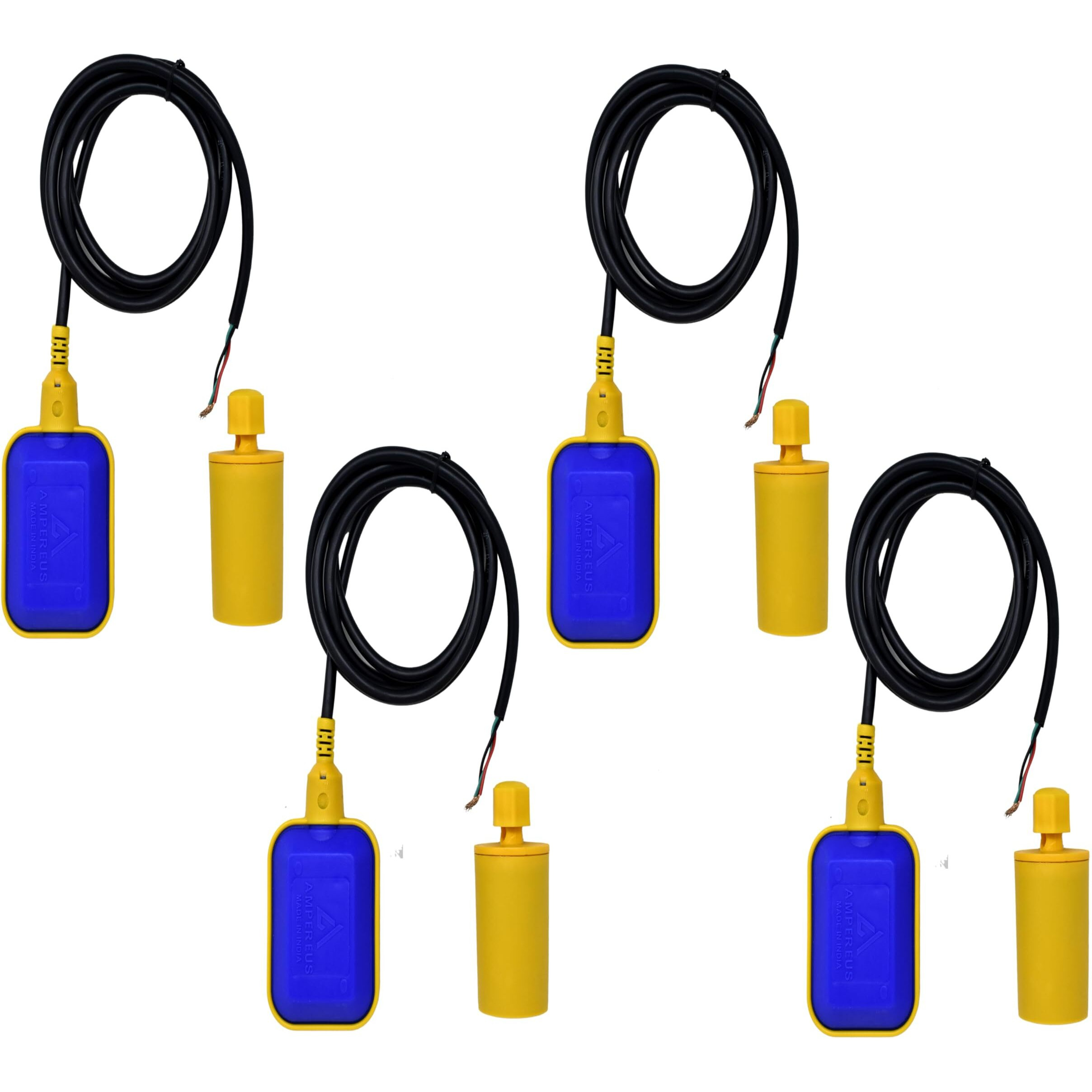 Ampereus Float Switch For Water Tank With 3 Meter Wire | Float Valve For Water Tank | Accurate Water Level Sensor & Flow Sensor | Reliable Tank Level Indicator (Pack Of 4)
