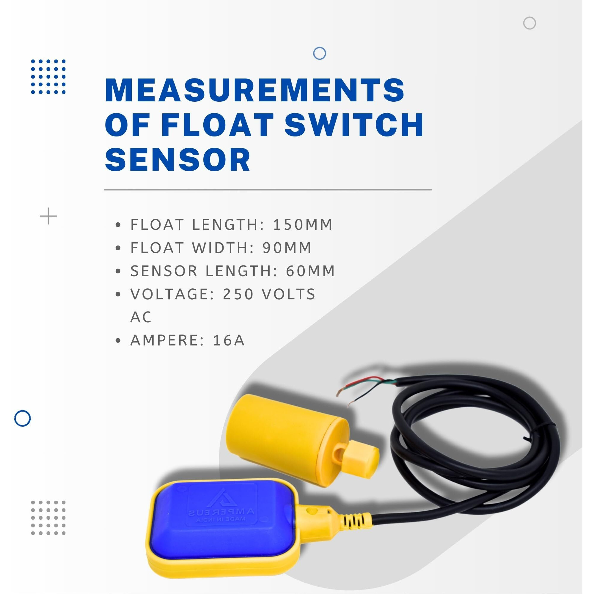 Ampereus Float Switch For Water Tank With 3 Meter Wire | Float Valve For Water Tank | Accurate Water Level Sensor & Flow Sensor | Reliable Tank Level Indicator (Pack Of 4)