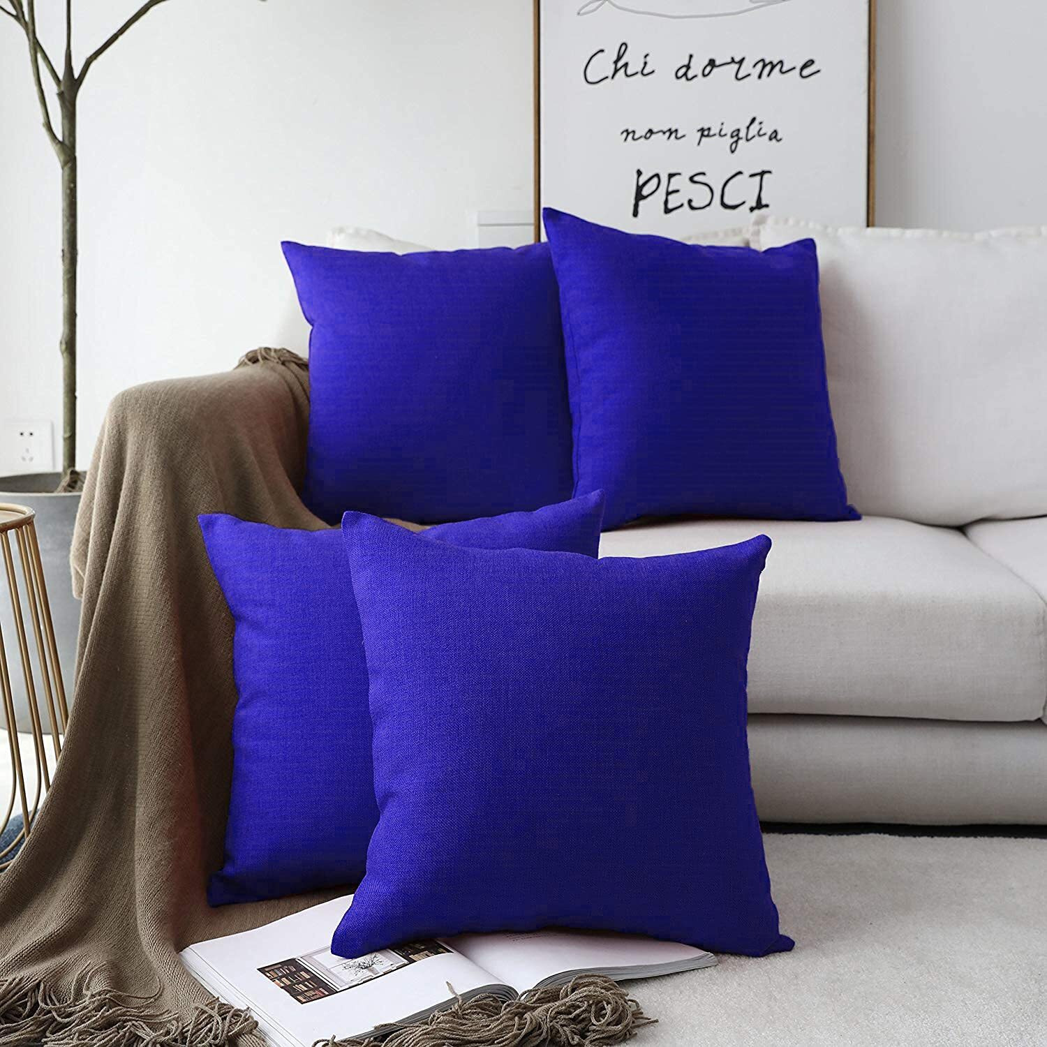 Khooti Jute Cushion Cover, 28 X 28 Inches / 70 X 70 Cm (Royal Blue)(Pack Of 3)