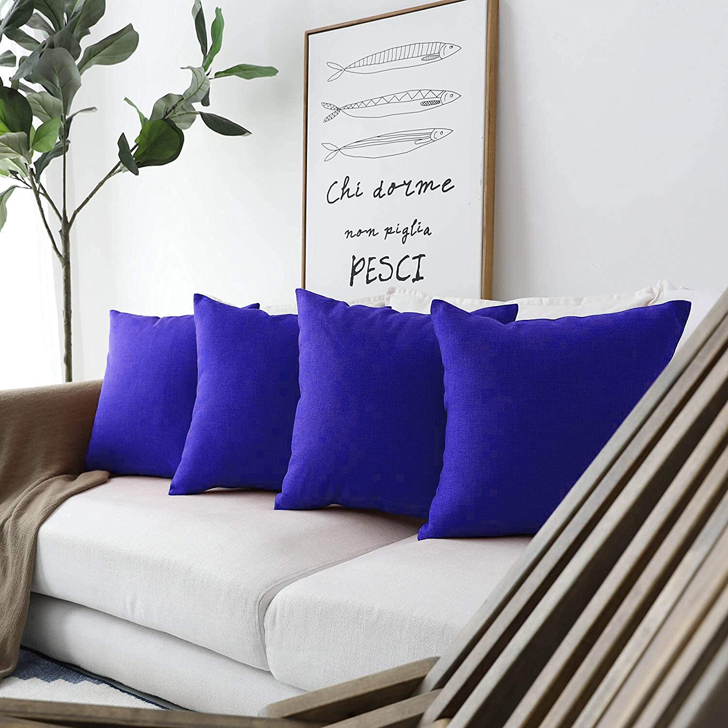 Khooti Jute Cushion Cover, 28 X 28 Inches / 70 X 70 Cm (Royal Blue)(Pack Of 3)