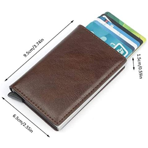 Vogard Men's Genuine Leather Wallet | Rfid Blocking Aluminum Automatic Pop Up Credit Card Holder Case | 8 Card Slots (24 Brown)