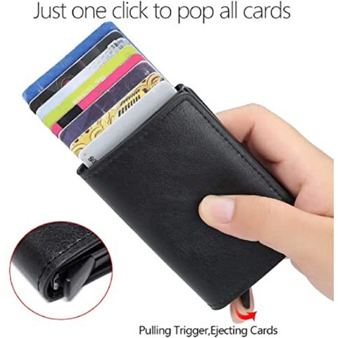 Vogard Men's Genuine Leather Wallet | Rfid Blocking Aluminum Automatic Pop Up Credit Card Holder Case | 8 Card Slots (24 Brown)