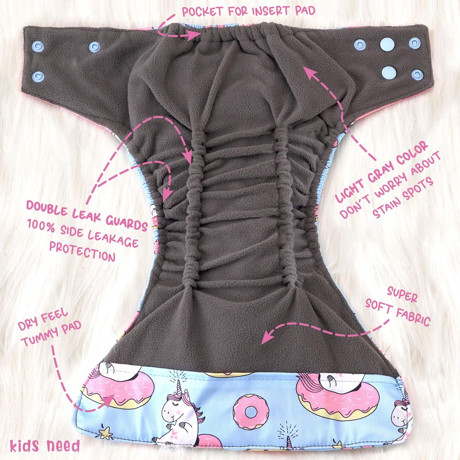 Kids Need Side Leakage Proof Cloth Diapers For Babies 0 To 3 Years Combo High Absorbent 2 Reusable Diaper 2 Insert Pack (5-18Kg) Washable Diapers Pocket Liners Cover Adjustable Free Size 23