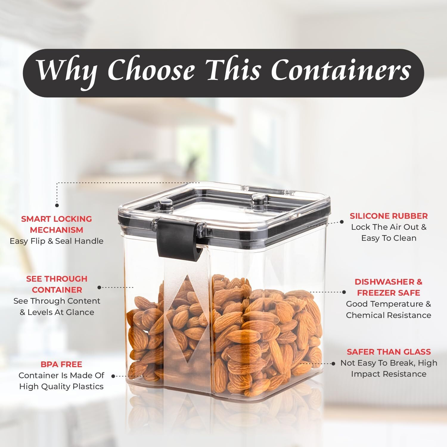 Golwyn Air Tight Containers For Kitchen Storage Set, Fridge Storage Boxes, Kitchen Containers Set (700 Ml Set Of 4)(Plastic), Transparent