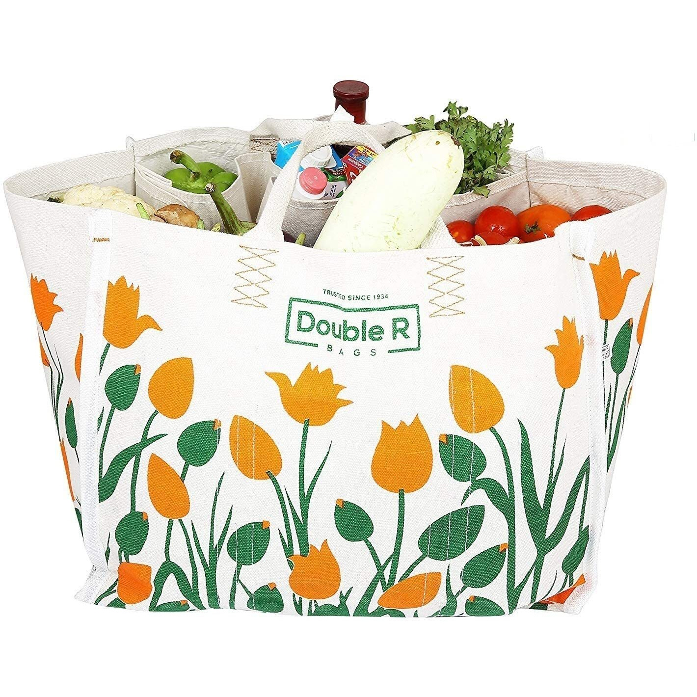 Double R Bags Large Reusable Heavy Duty Waterproof Shopping Carry Bags For Kitchen Essentials Grocery Vegetable Bag With Full Handles Best Gifting (18X11X14.50, Large) (Pack Of 3)
