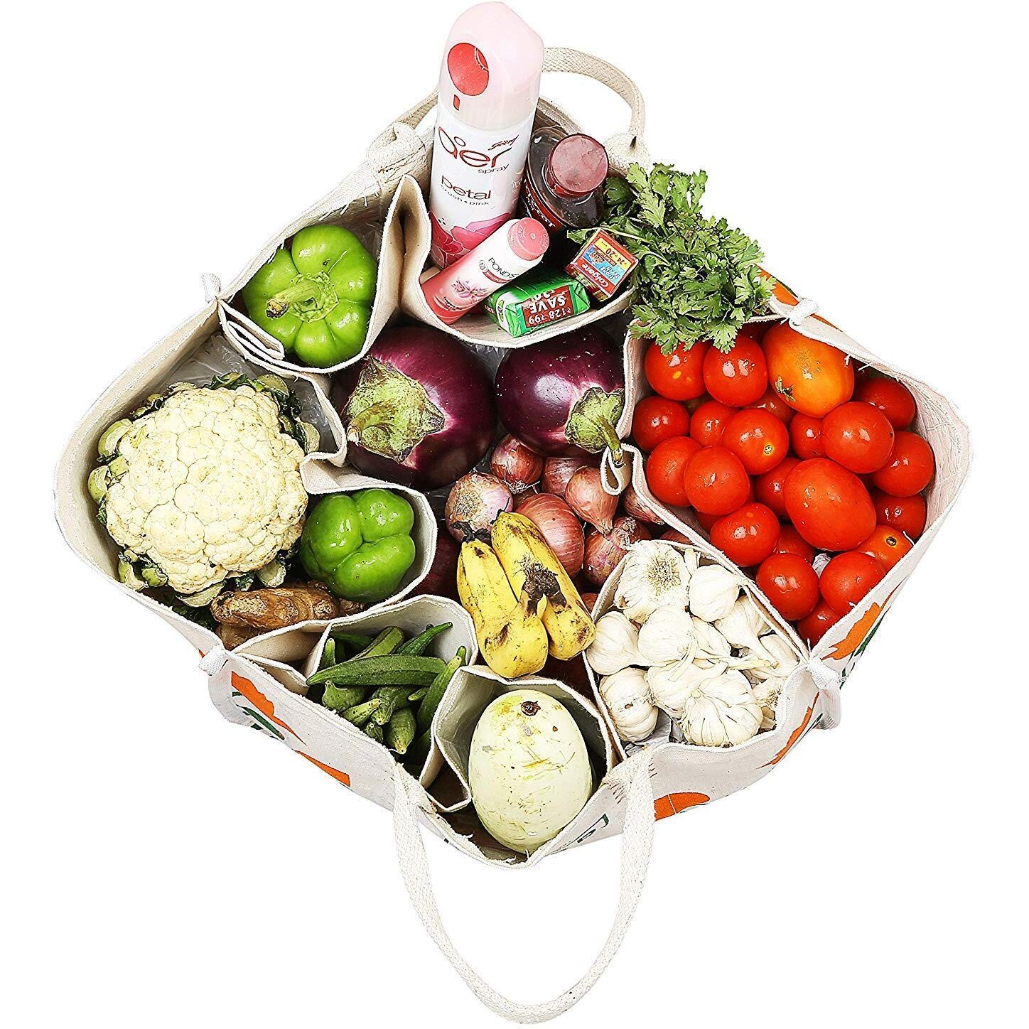 Double R Bags Large Reusable Heavy Duty Waterproof Shopping Carry Bags For Kitchen Essentials Grocery Vegetable Bag With Full Handles Best Gifting (18X11X14.50, Large) (Pack Of 3)