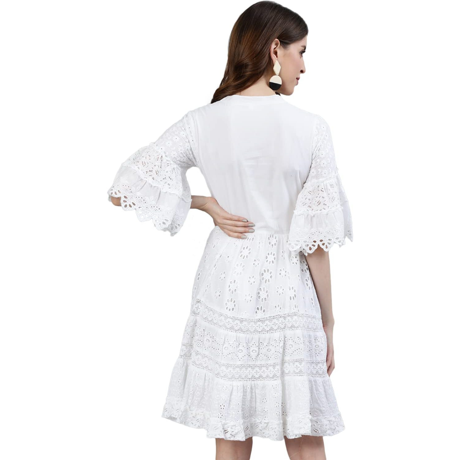 Ishin Women's Cotton Above Knee Lenght A-Line Indo Western Dress Dhtopknm-13023_S_White