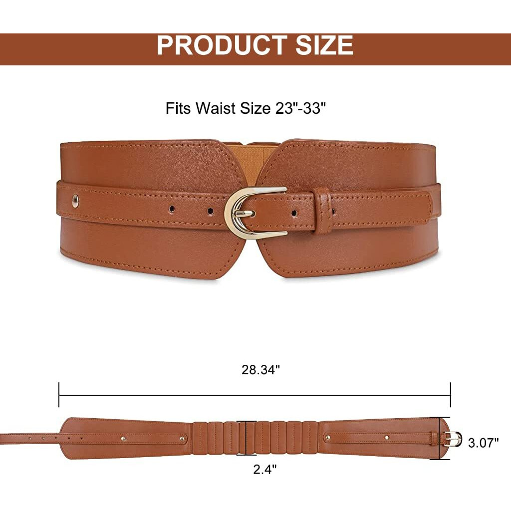 Palay Fashion Pu Width Belt,Women's Metal Buckle Design Belt Interlocking Buckle Vintage Blouse Blazer Dress Belt (Brown,23-33 Inches)