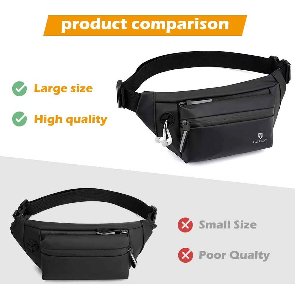 Gustave Large Waterproof Sling Pack Chest Bag Waist Bags Fanny Pack Cross Body Travel Bag Bumbag Men Women Fanny Pack For Hiking Travel Camping Running Sports Outdoors With Adjustable Strap