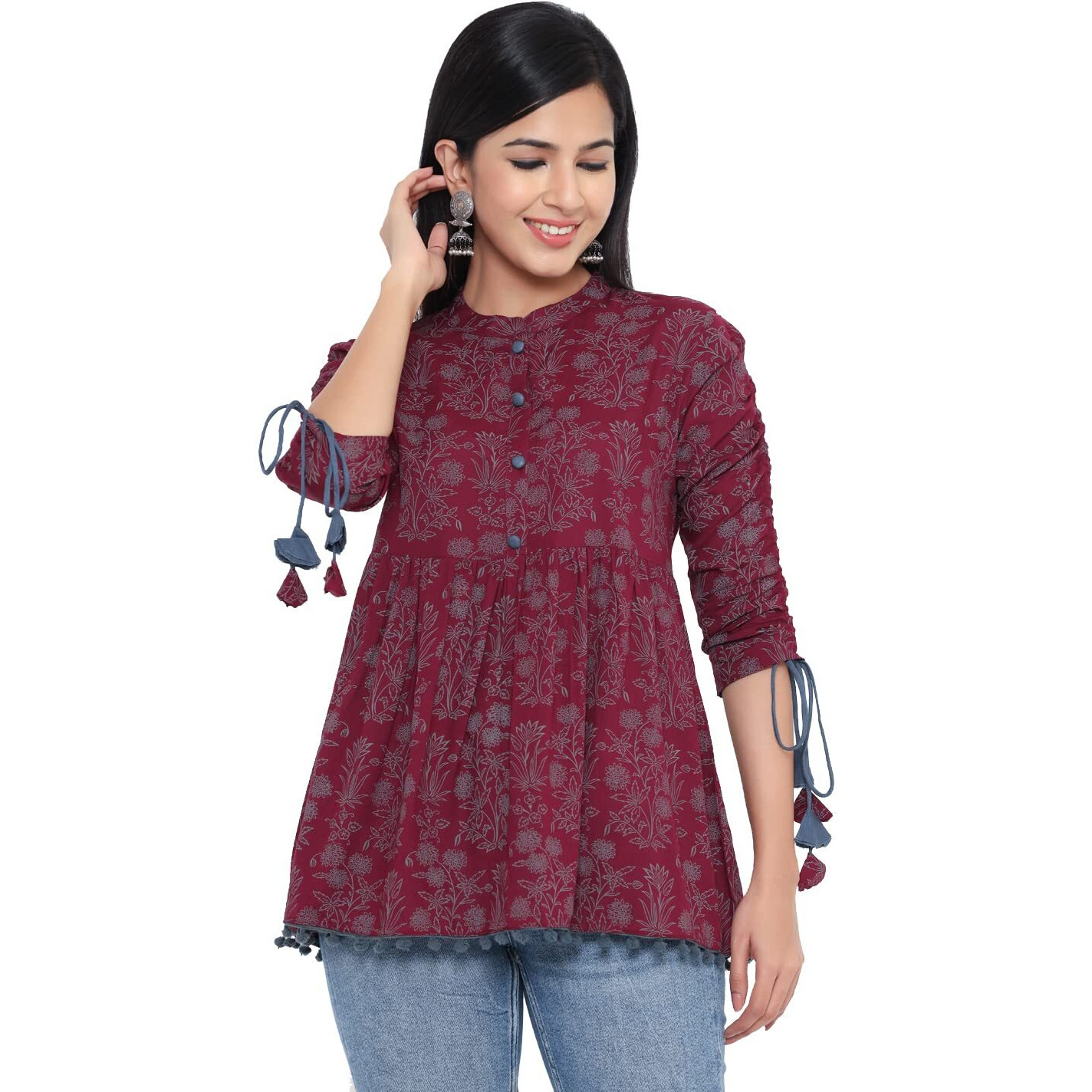 Kbz Womens Rayon Floral Print Regular Wear Top Wine M