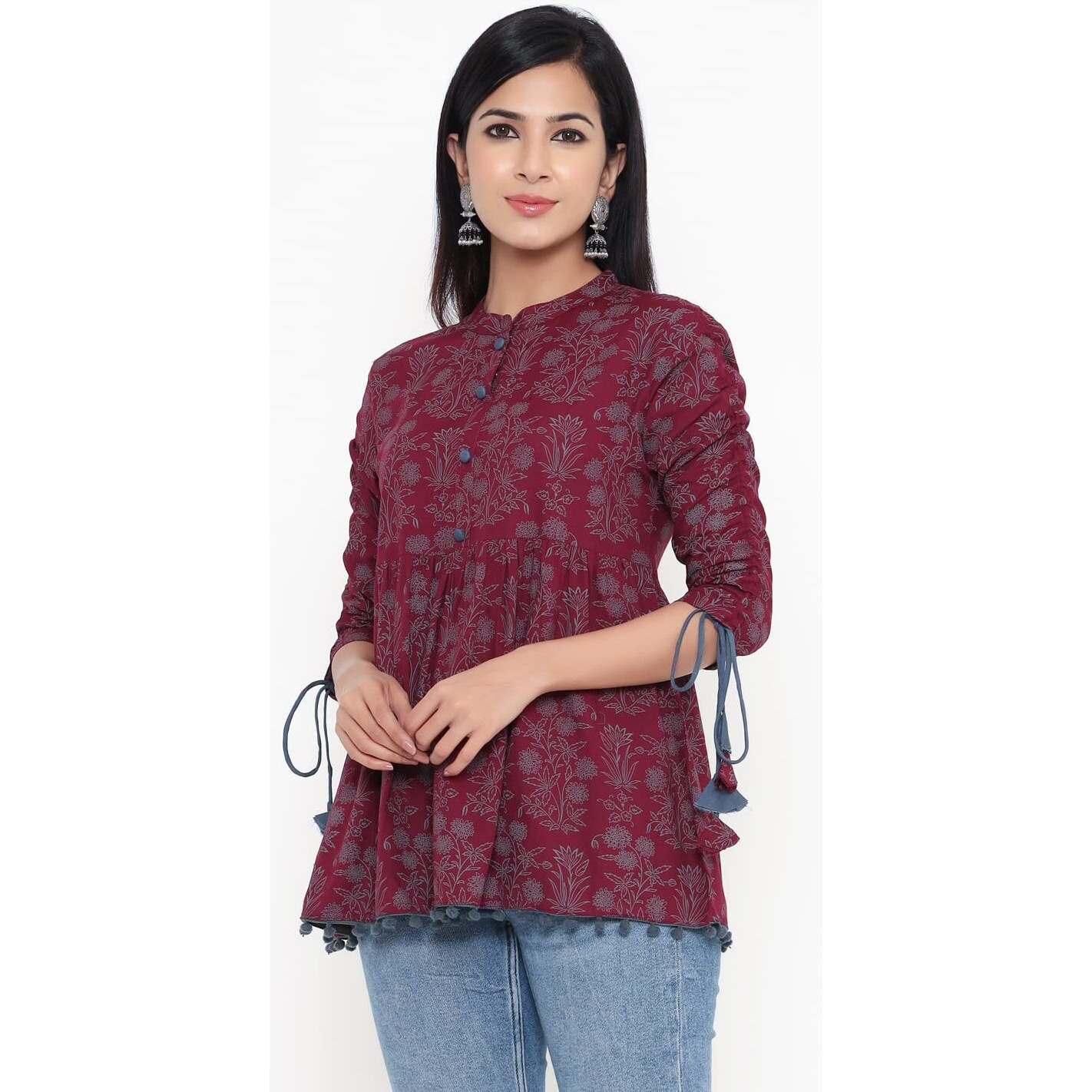Kbz Womens Rayon Floral Print Regular Wear Top Wine M