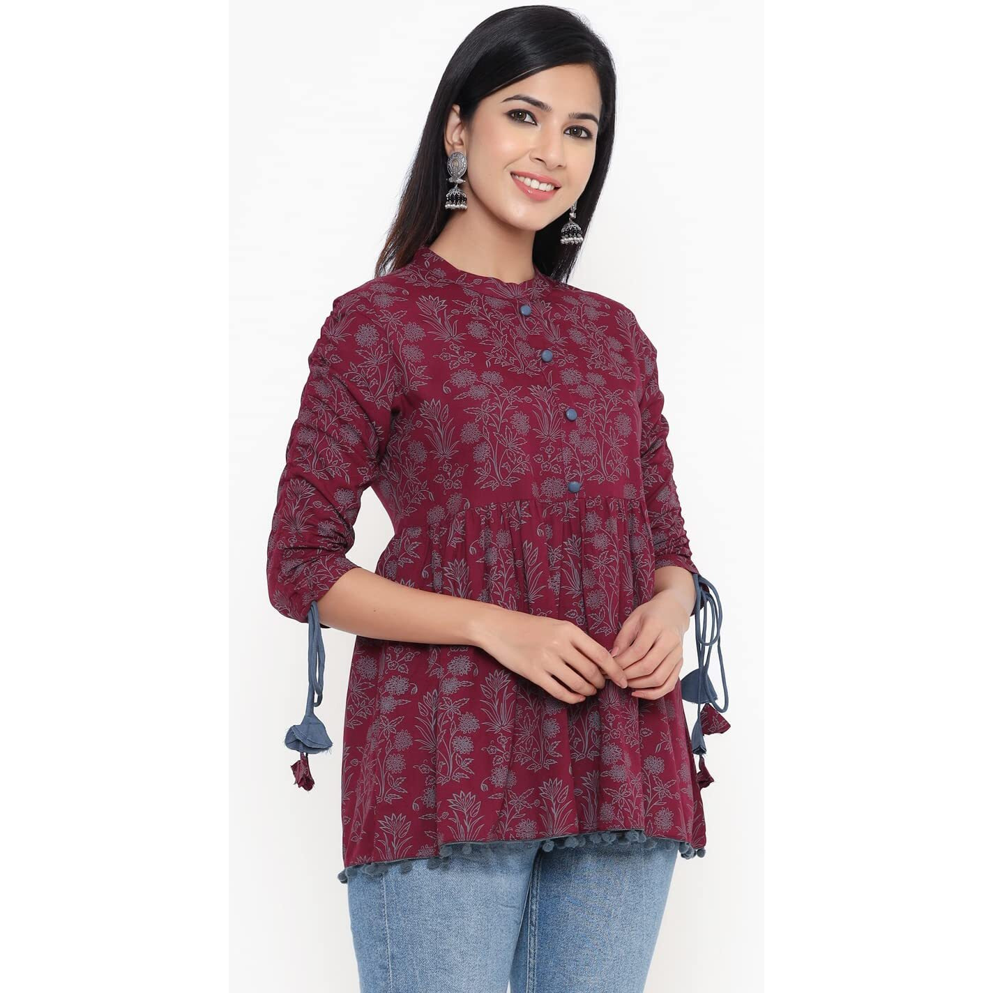 Kbz Womens Rayon Floral Print Regular Wear Top Wine M
