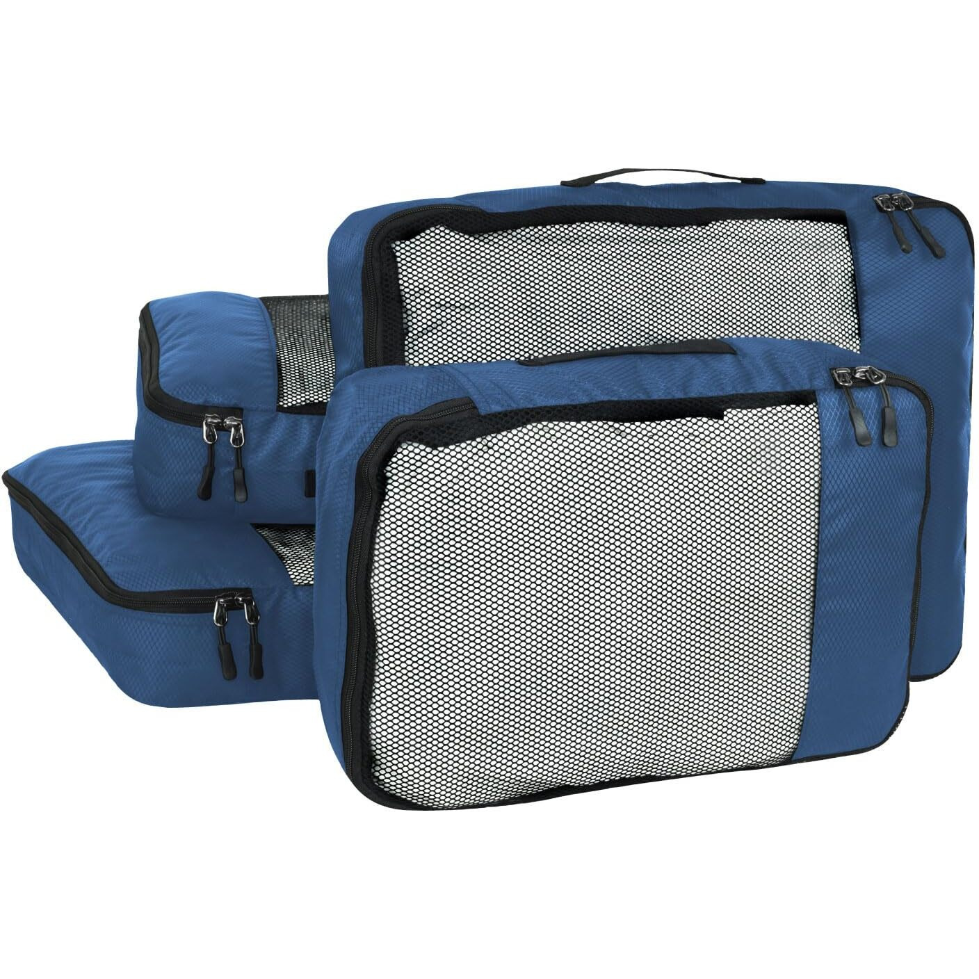 Fatmug Packing Cubes Travel Pouch Bag/Clothes Organiser Set Of 4(2 Large And 2 Medium) (Navy Blue) - Polyester