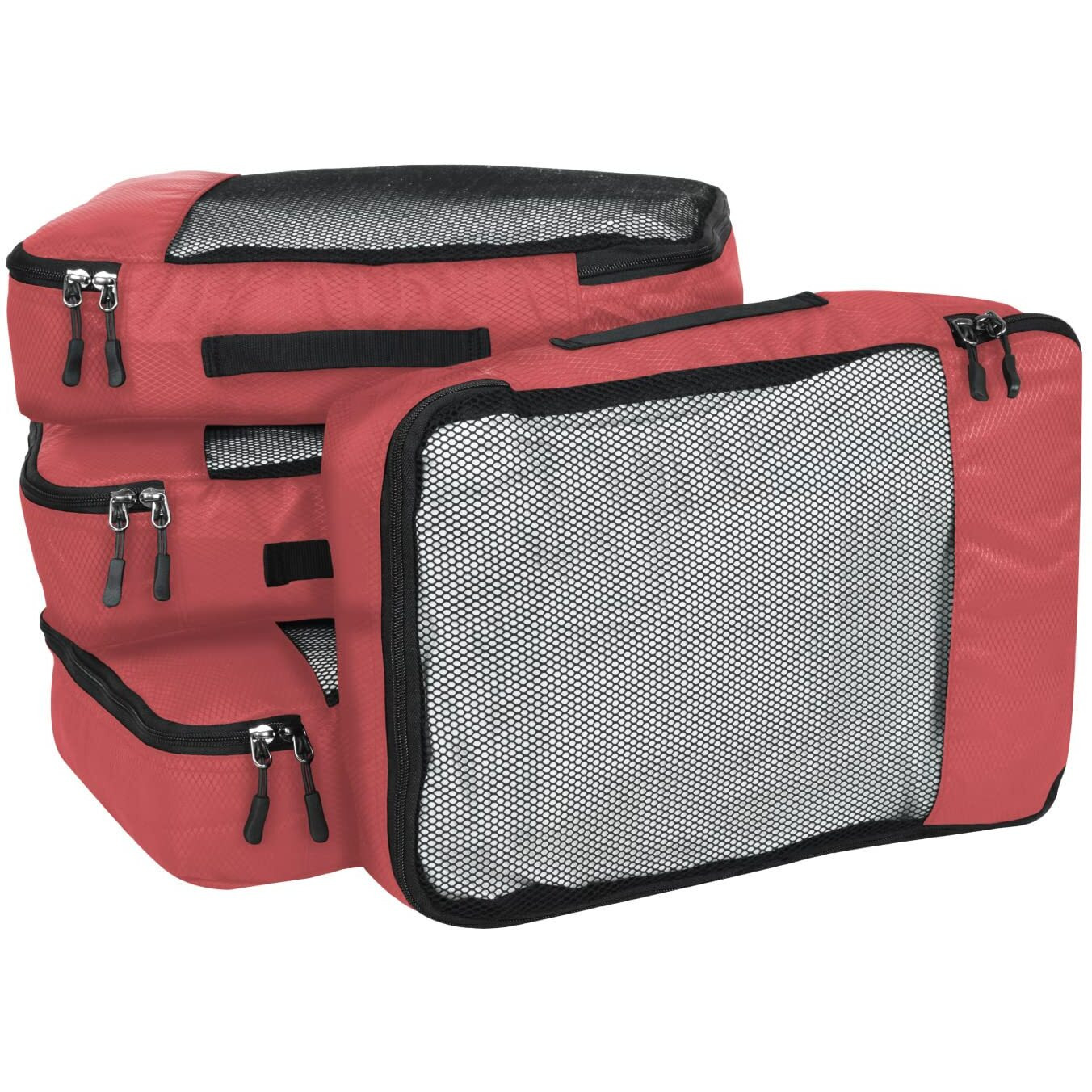 Fatmug Polyester Packing Cubes/Travel Pouch/Bag Suitcase Luggage Organiser Set Of 4-Medium Size (Red)