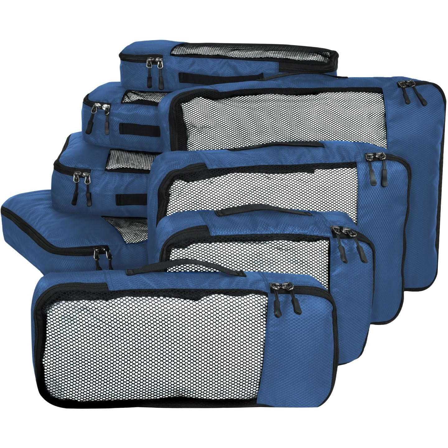 Fatmug Polyester Packing Cubes Travel Pouch Bag Organiser Set Of 8 (2X Large-Medium-Small And Slim, Navy Blue)