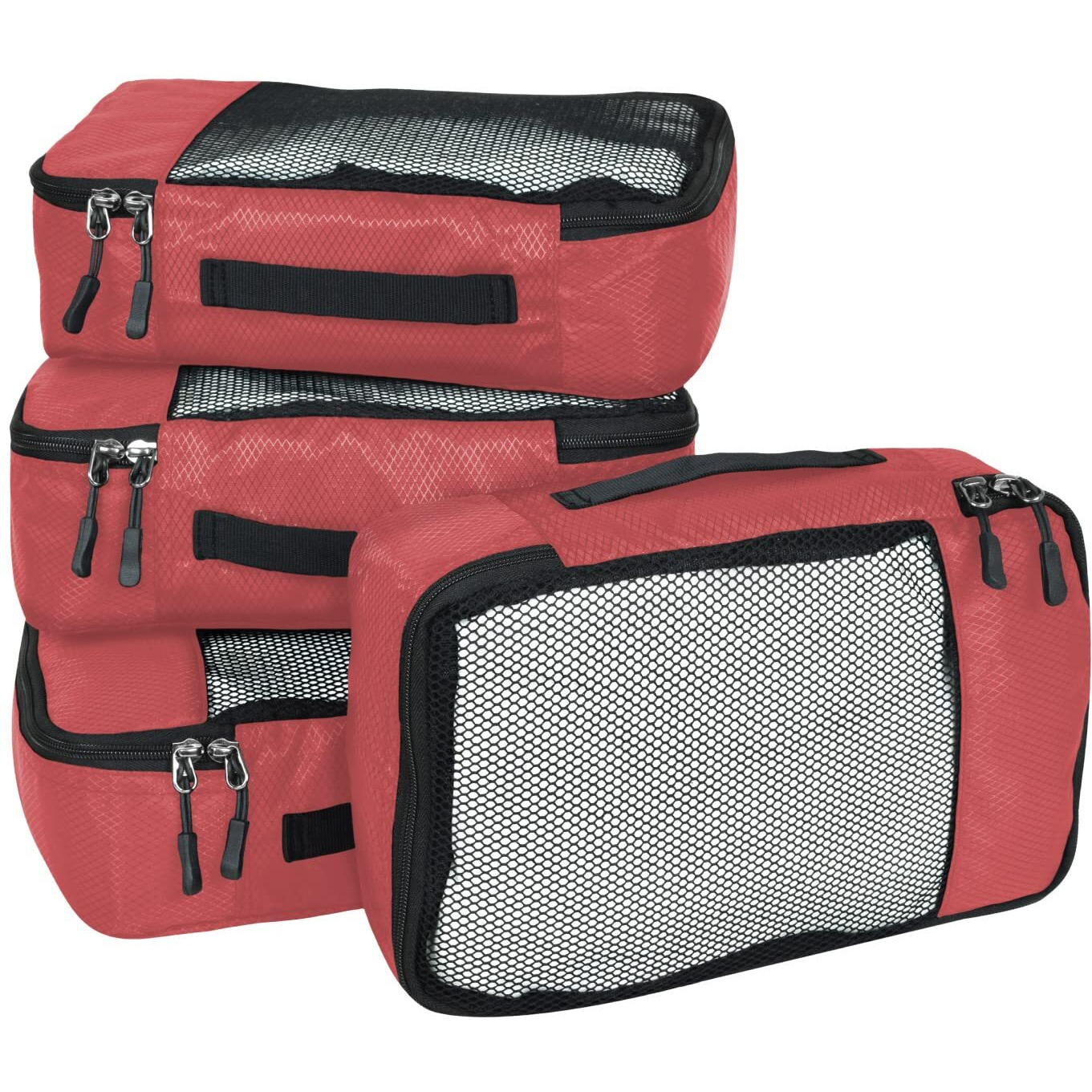Fatmug Packing Cubes/Travel Pouch/Bagpack Suitcase Organiser Set Of 4 - Small Size (Red)