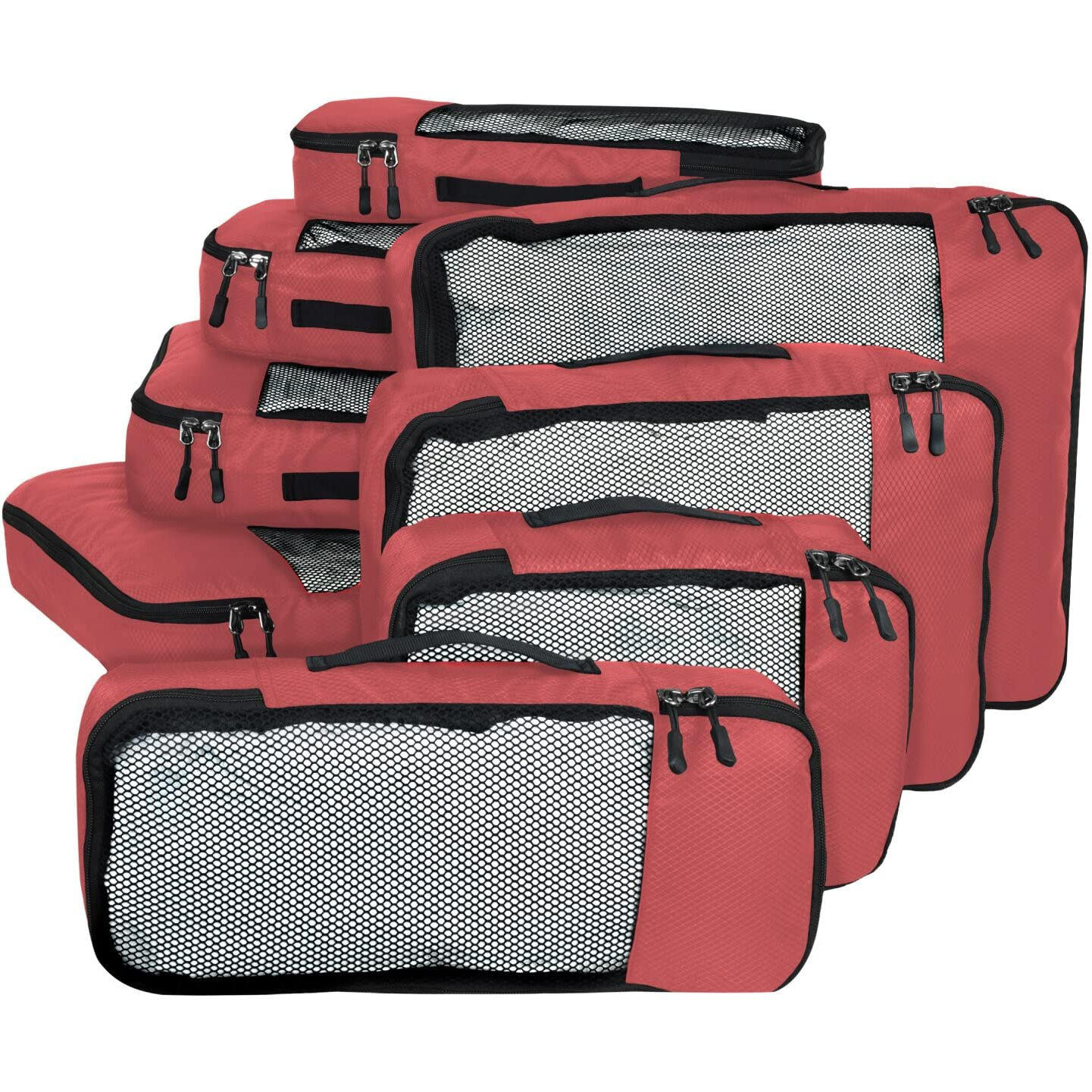 Fatmug Polyester Packing Cubes Travel Pouch Bag Organiser Set Of 8 (2 * Large-Medium-Small And Slim) (Red)