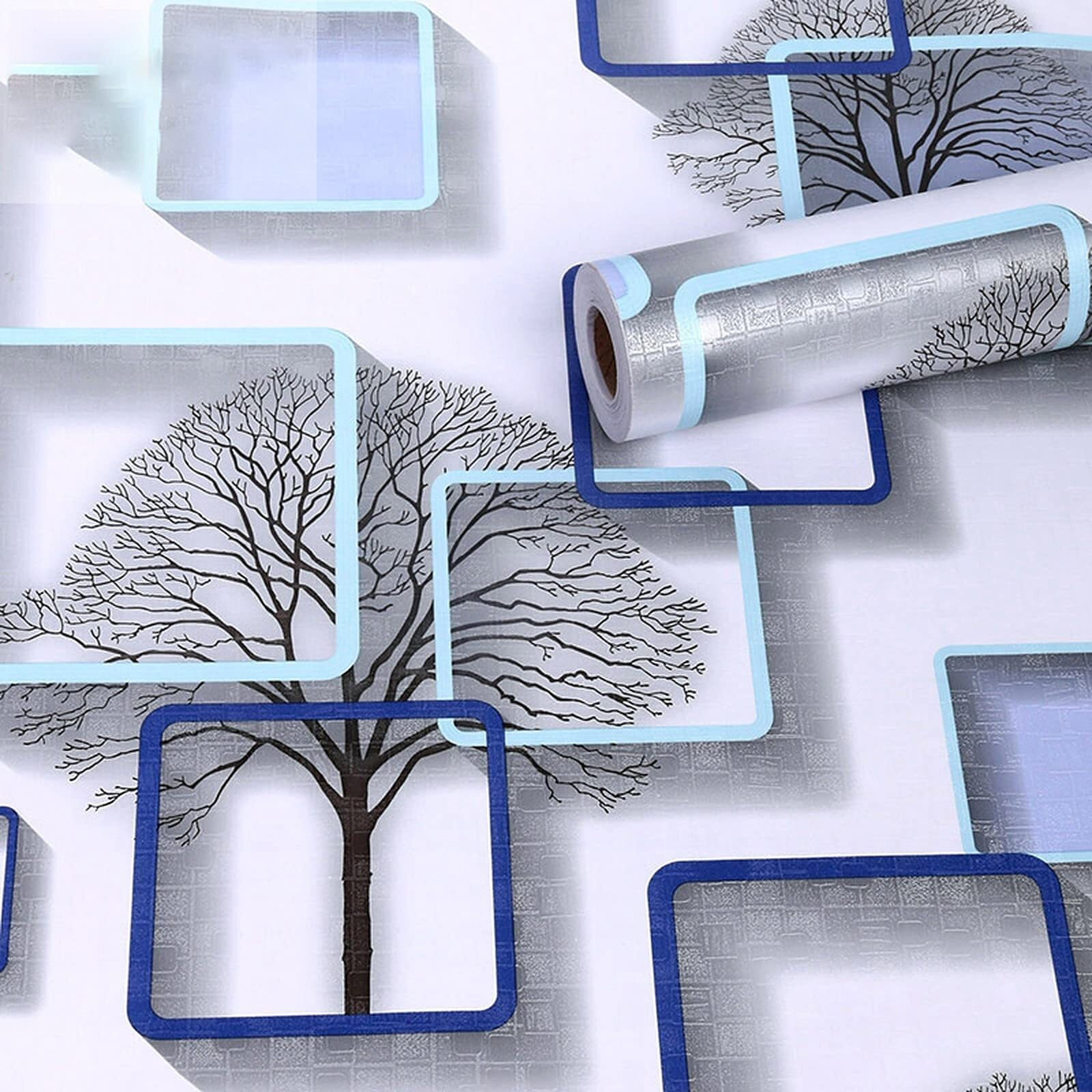 Wolpin Wall Stickers 3D Frames Pvc Wallpaper (45 Cm X 20 M) Diy Self Adhesive Decals For Home Decoration, Active Blue