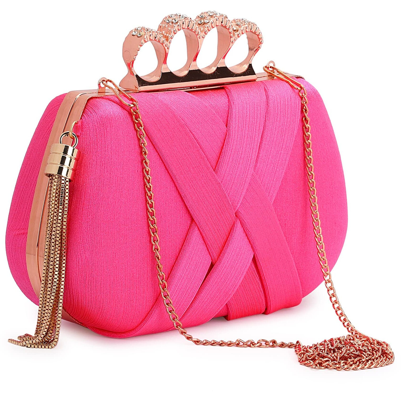 Tooba Handicraft Hand Beautiful Bling Box Clutch Bag 4 Ring Purse For Bridal, Casual, Wedding Bag For Women & Girls Bag For Women