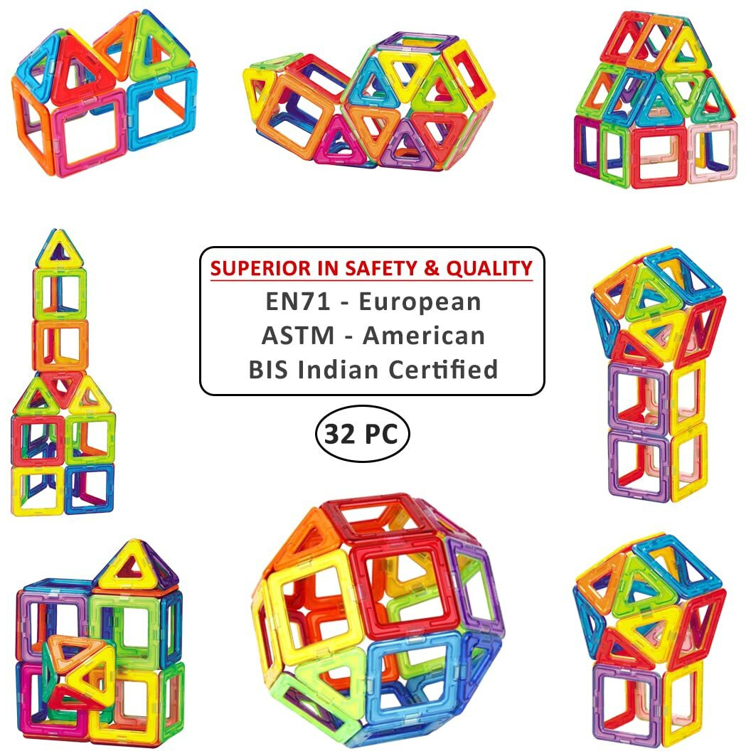 Wembley Magnetic Blocks For Kids Magnet Toys For Boys Girls Brain Development Learning Education Puzzle Game | Next-Generation Diy Stem Toys - 32 Pcs