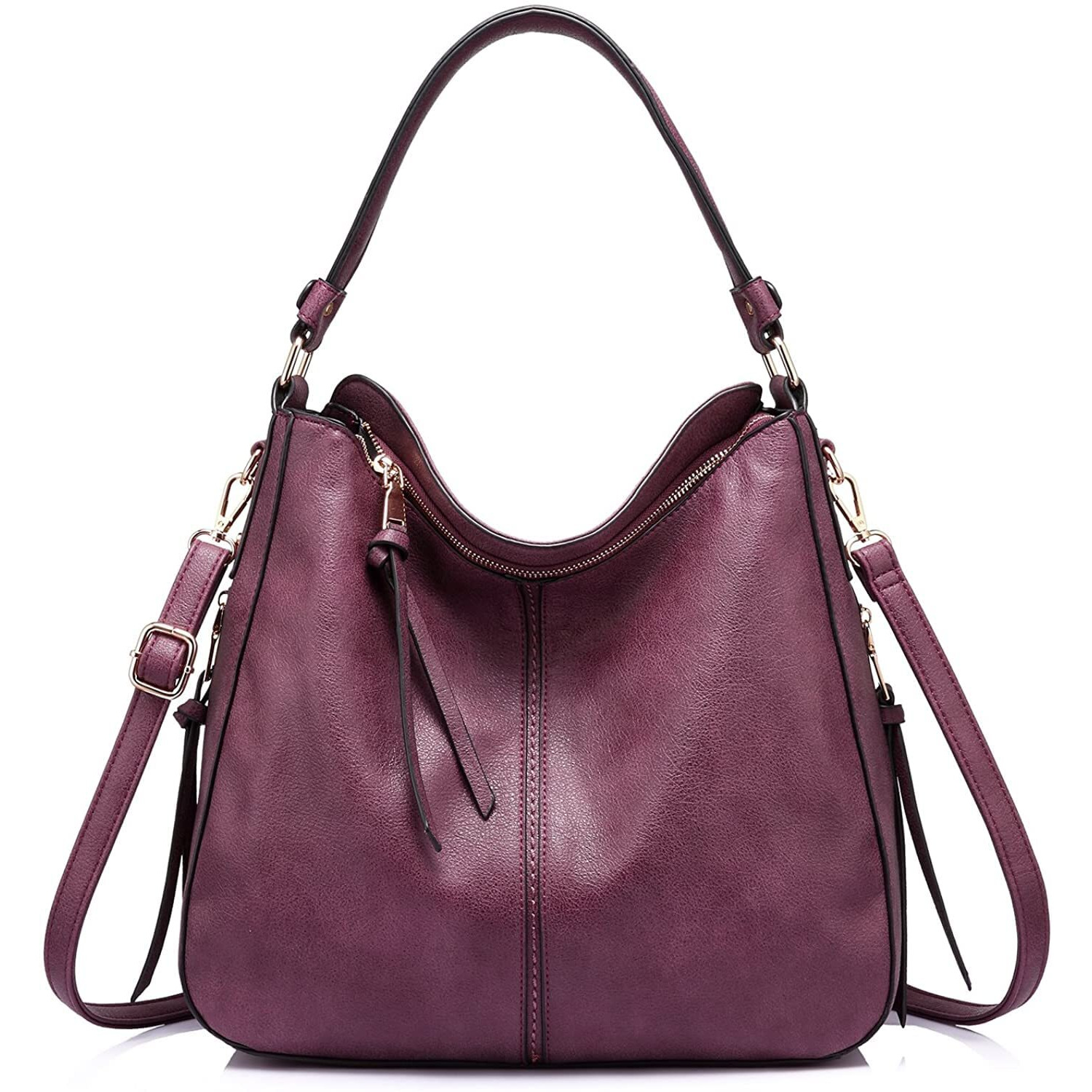 Inovera (Label) Faux Leather Women Handbags Shoulder Hobo Bag Ladies Big Purse With Long Strap (Wine)