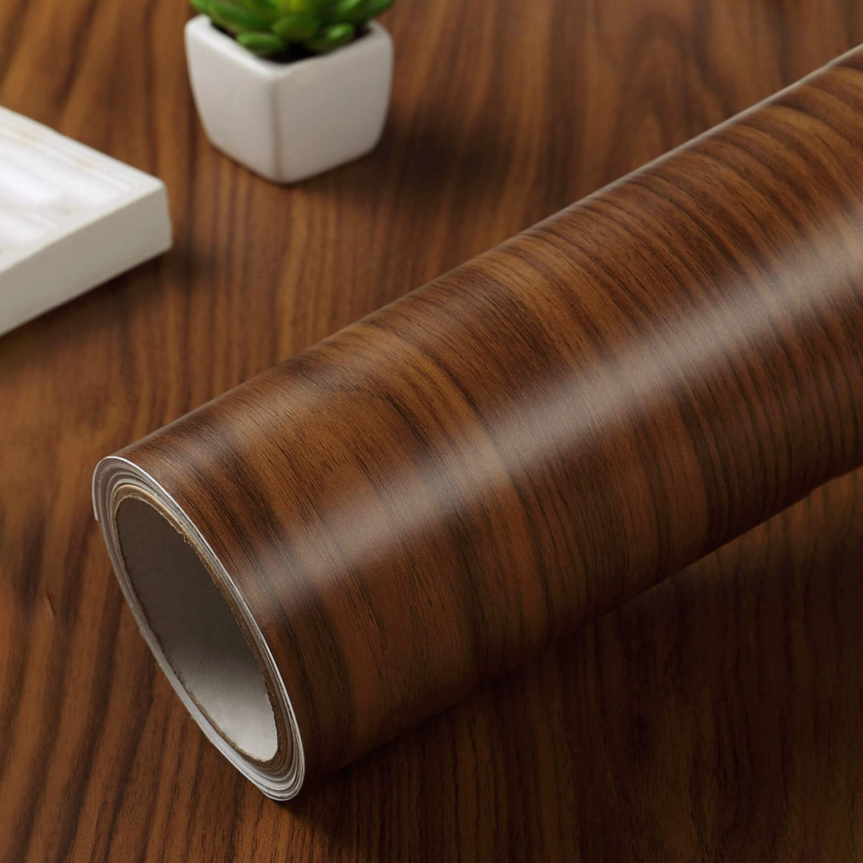 Wolpin Wall Stickers Wood Wallpaper (Mahogany Brown, 45 Cm X 12 M) Wardrobe Furniture Makeover
