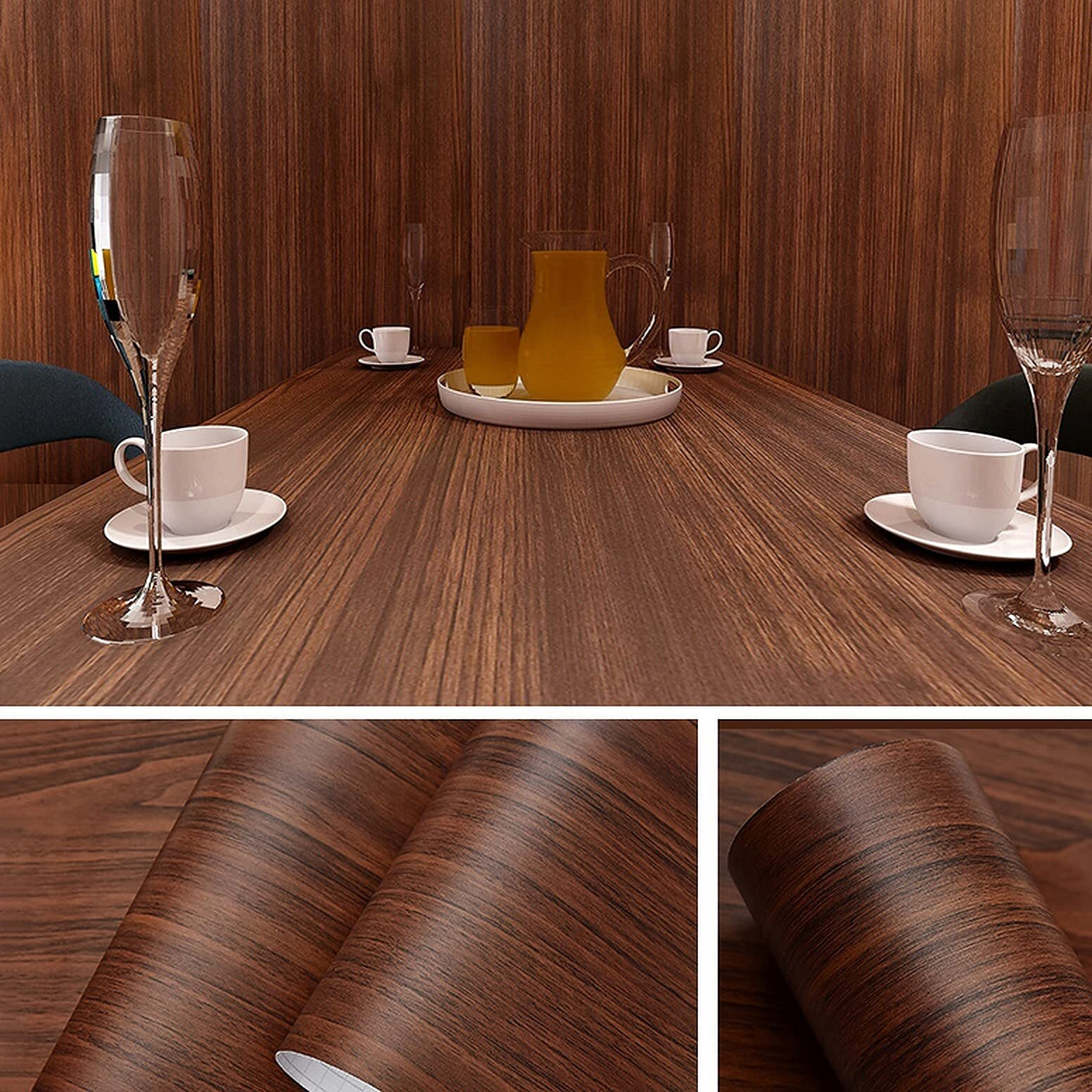 Wolpin Wall Stickers Wood Wallpaper (Mahogany Brown, 45 Cm X 12 M) Wardrobe Furniture Makeover