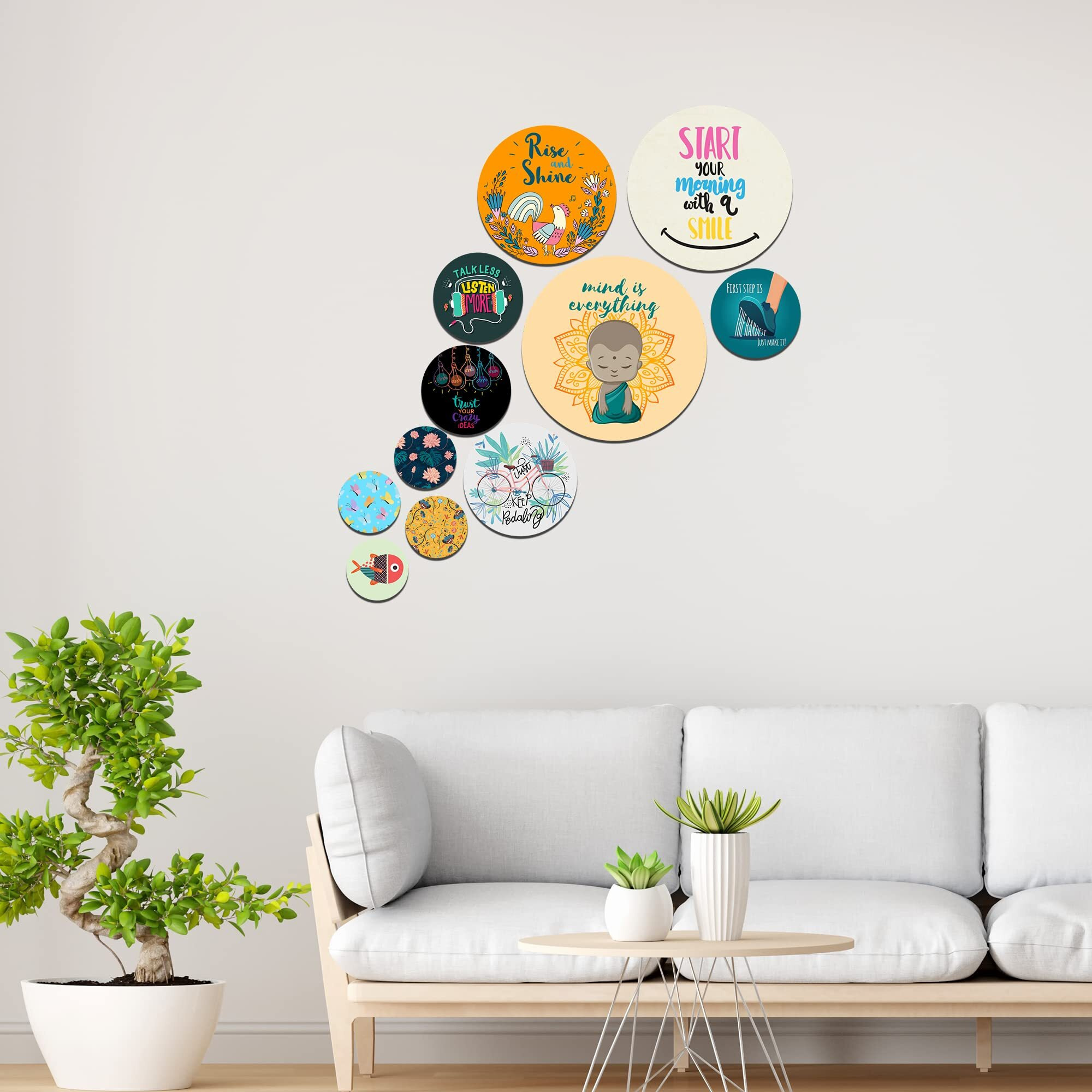 Artvibes Designer Mdf Wooden Wall Hanging For Home Decoration | Office | Gift | Wall Decor Hanging Items | Wall Art | Living Room | Bedroom (Wps_113N), Pack Of 11 Pieces