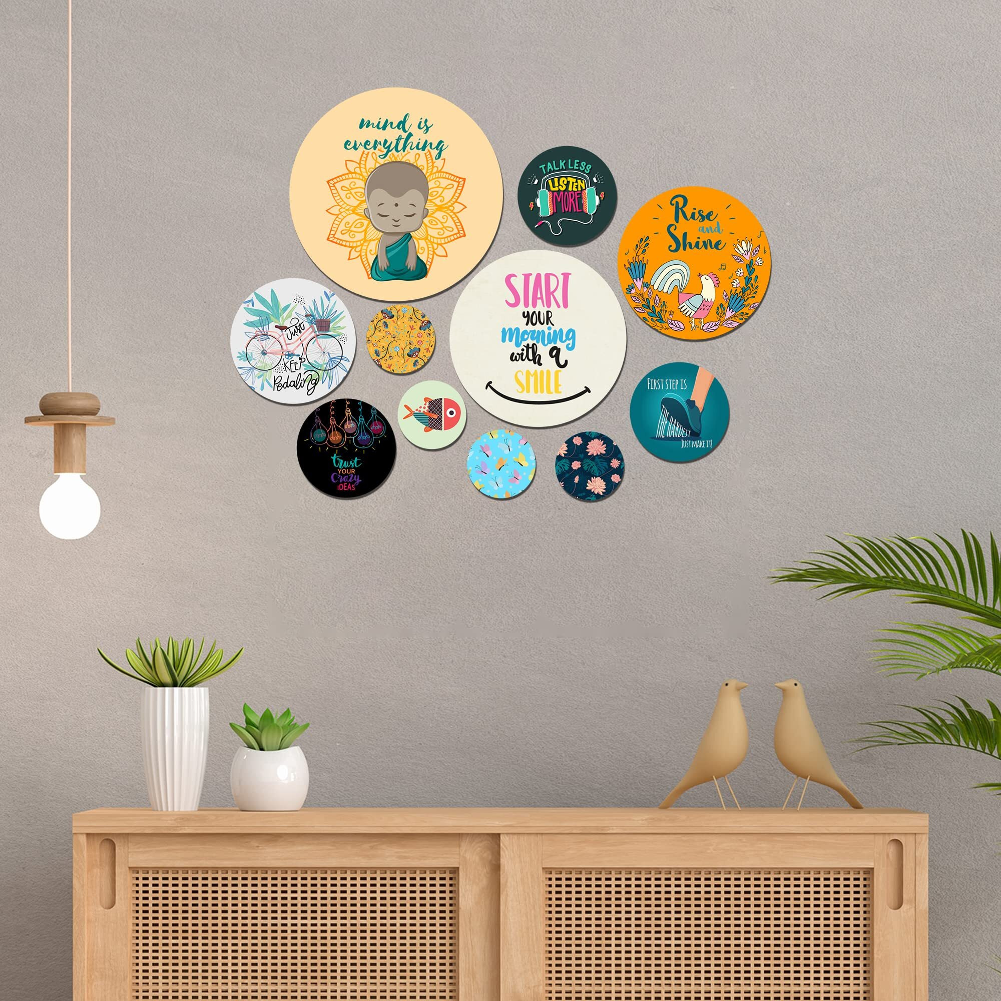 Artvibes Designer Mdf Wooden Wall Hanging For Home Decoration | Office | Gift | Wall Decor Hanging Items | Wall Art | Living Room | Bedroom (Wps_113N), Pack Of 11 Pieces