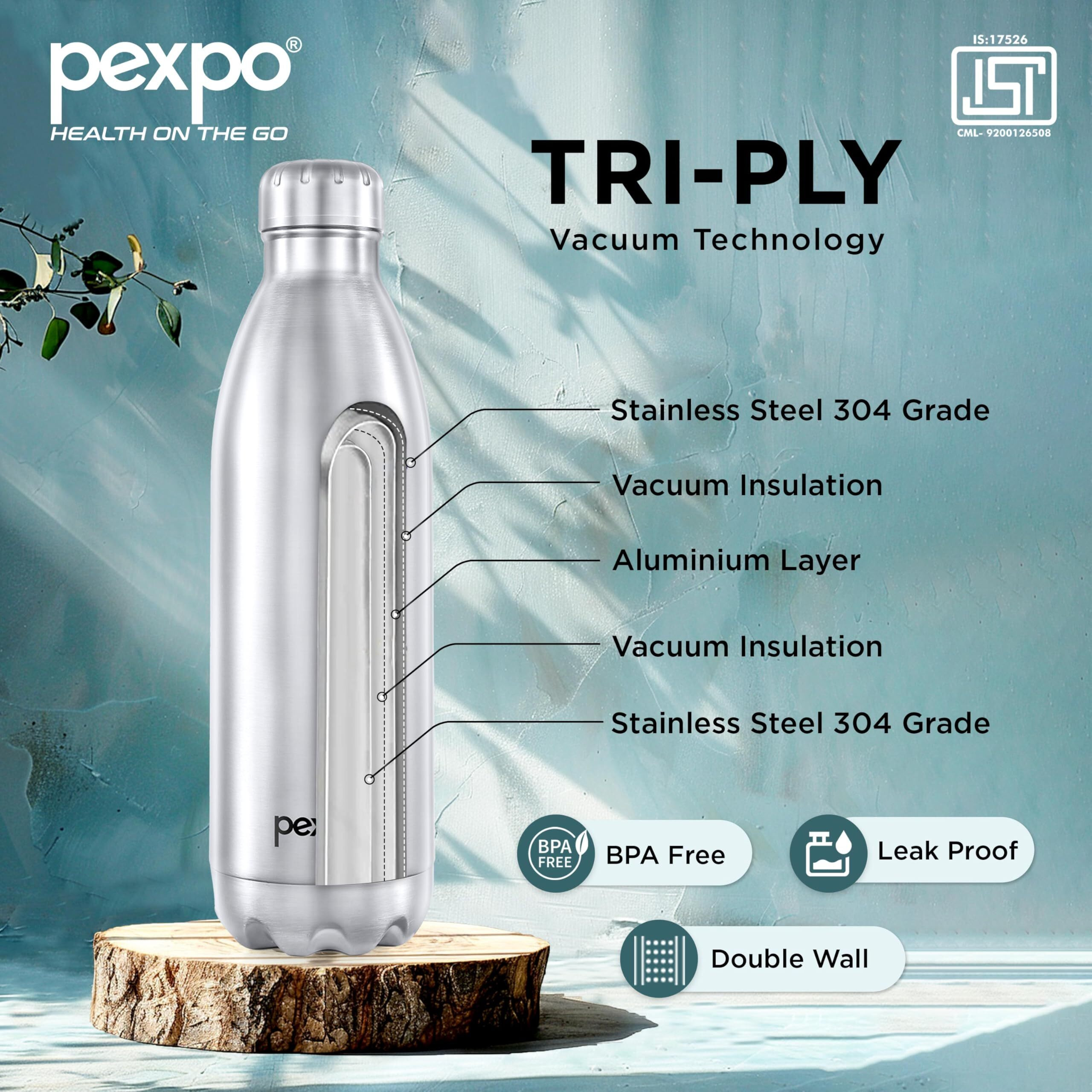 Pexpo Electro Pro Hot & Cold Isi Certified With Jute Bag | Stainless Steel Water Bottle - 1800Ml Silver | Thermoflask | Office Bottle | Workout | Travelling | Home | Rcb Edition