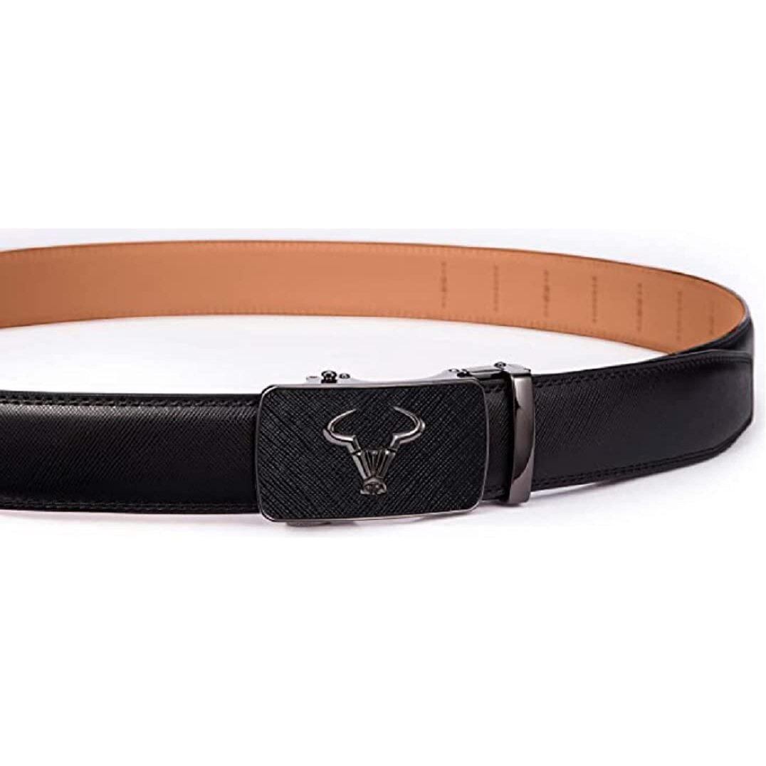 Contacts Genuine Leather Belt For Men With Autolock Buckle - Micro Adjustable Belt Fit Everywhere | Formal & Casual | Elegant Gift Box (Black Saffiano)
