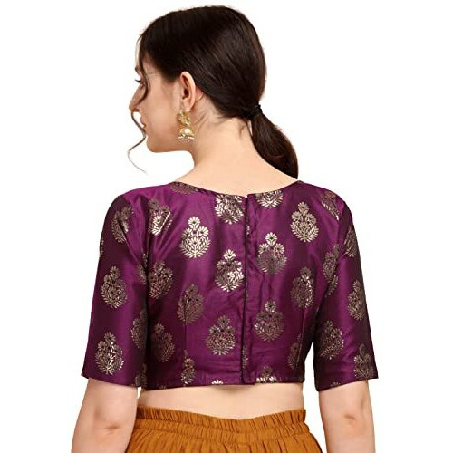 Oomph Women's Indian Ethnic Wear Designer Floral Pattern Zari Work Boat Neck Half Sleeve Readymade Non - Padded Blouse For Saree And Lehnga And Palazzos Or Skirts For A Fusion Twist.