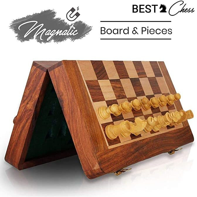 Bcbestchess Limited Edition Wooden Handcrafted Folding Magnetic Chess Board With Extra Queens For Kid, Adult (18 X18 Inches)