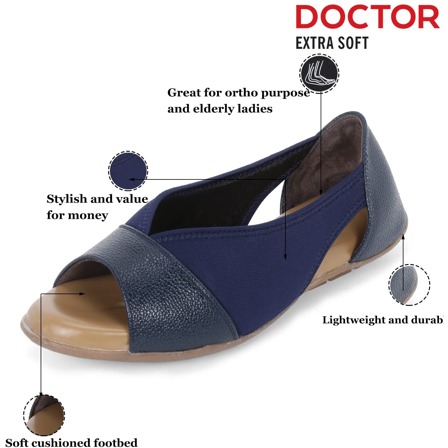 Doctor Extra Soft Women's Sandals Ortho Care Orthopaedic Diabetic Daily Use Dr Sole Footwear Casual Stylish Chappals Slippers For Ladies & Girl's 2122Navy-37 Uk