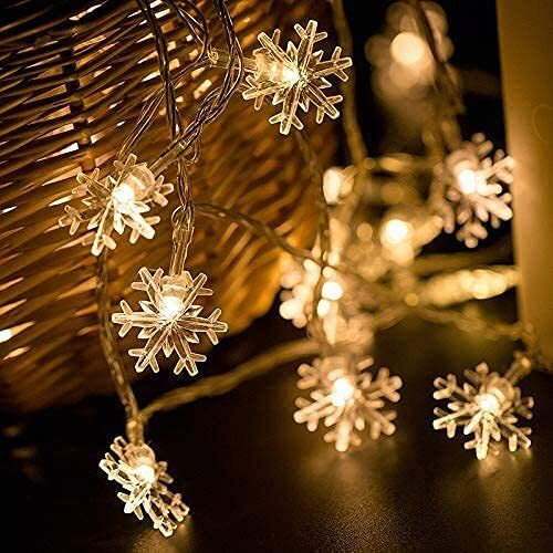 Quace Christmas Snowflake Lights Ac Powered Waterproof 16 Led 3M Garden Fairy Lights For Christmas Festival Home Party Decoration