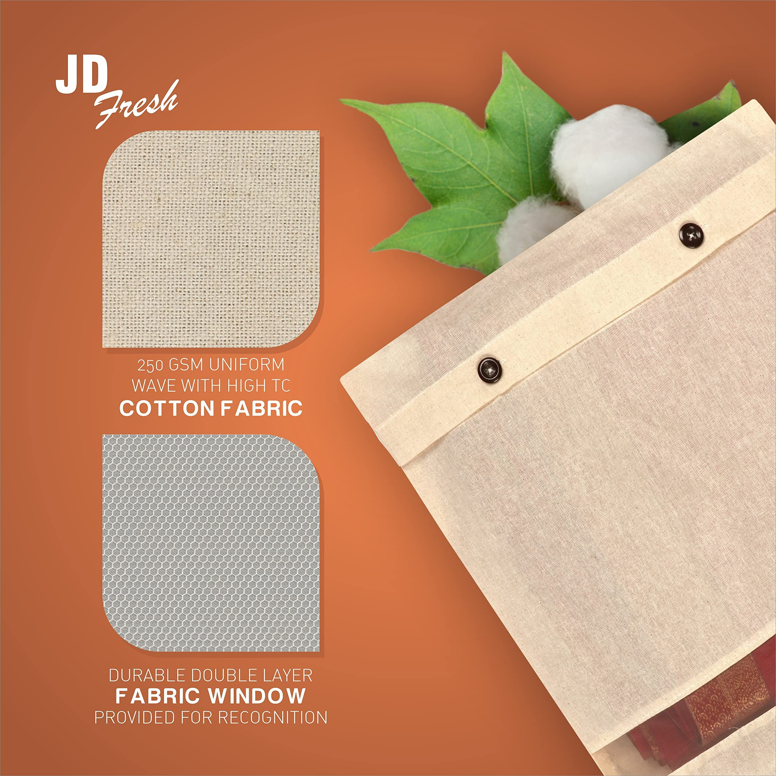Jd Fresh 15 Pcs Cotton Saree Covers/Storage Bags With Zip/Space Saving Bag With Mesh Window/Wardrobe-Cupboard Organizer/Holds 2 To 3 Sarees Each/Saree Organizer For Travelling(14 X 16 Inch/Brown)