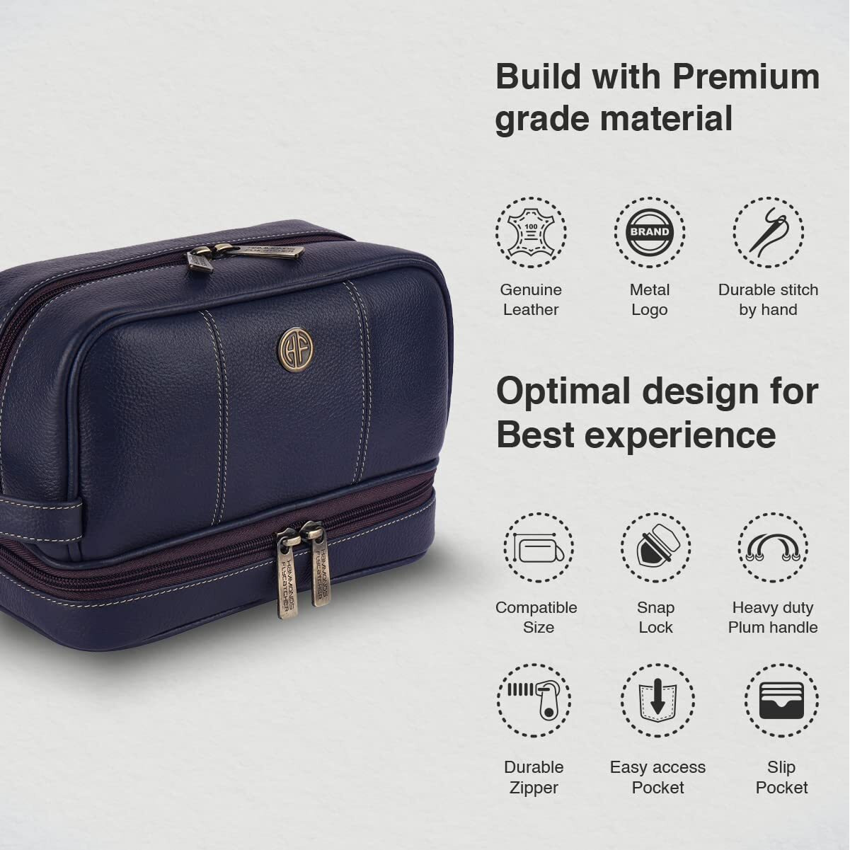 Hammonds Flycatcher Genuine Leather Toiletry Bag For Men And Women Cosmetic Organizer Bag, Travel Organizer Pouch, Shaving Kit Bag For Men Toiletry Pouch For Men With Multiple Pockets - Blue