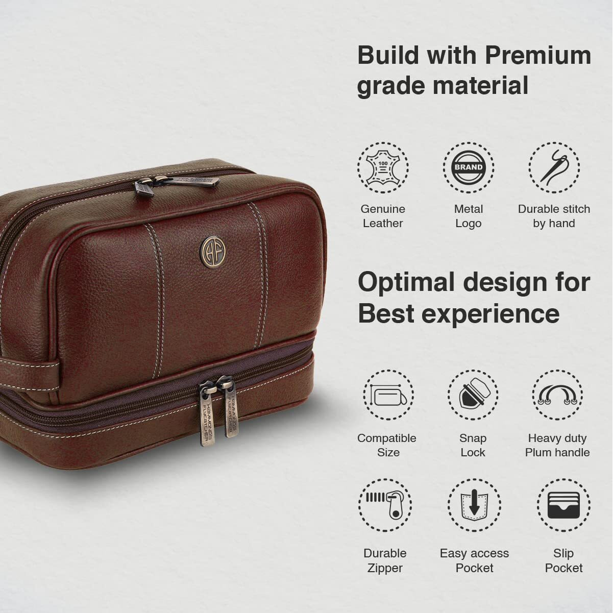 Hammonds Flycatcher Genuine Leather Toiletry Bag For Men And Women Cosmetic Organizer Bag, Travel Organizer Pouch, Shaving Kit Bag For Men Toiletry Pouch For Men With Multiple Pockets - Brushwood