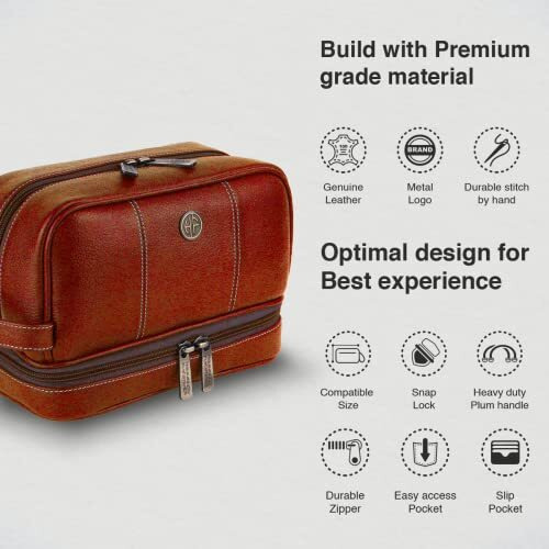 Hammonds Flycatcher 11 Cms Genuine Leather Toiletry Bag For Men, Tan Dopp Kit, Travel Accessory- Toiletry Kit, Large Shaving Kit Bag, Grooming Kit Organizer, Hand Stitched Vanity Case