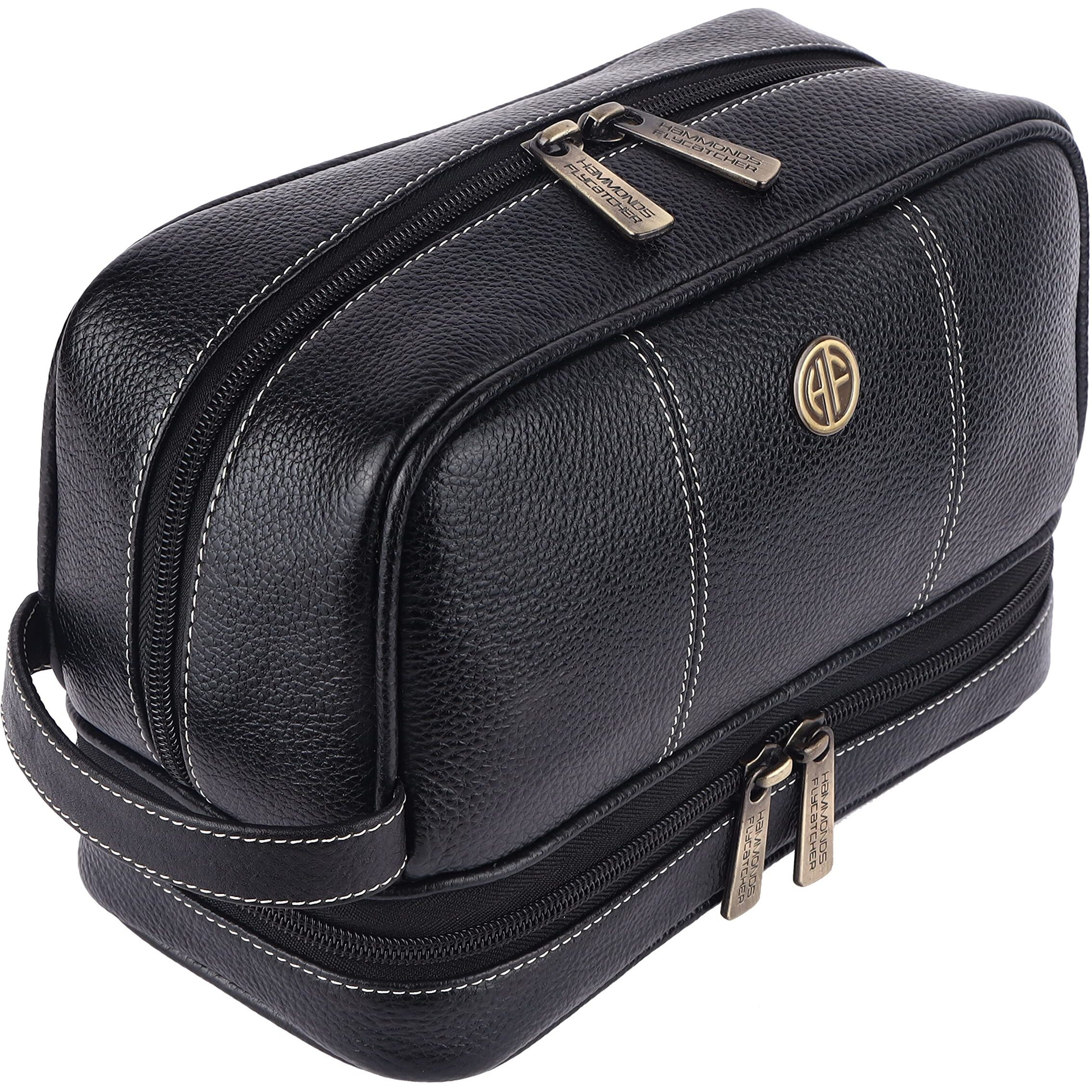 Hammonds Flycatcher Genuine Leather Toiletry Bag For Men And Women Cosmetic Organizer Bag, Travel Organizer Pouch, Shaving Kit Bag For Men Toiletry Pouch For Men With Multiple Pockets - Black