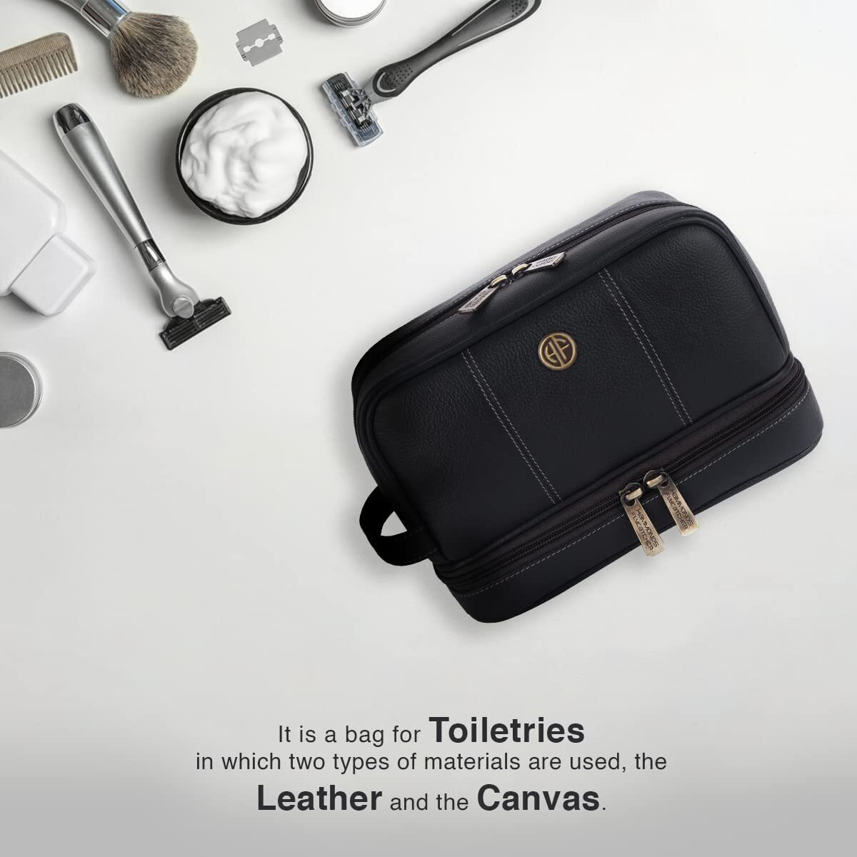 Hammonds Flycatcher Genuine Leather Toiletry Bag For Men And Women Cosmetic Organizer Bag, Travel Organizer Pouch, Shaving Kit Bag For Men Toiletry Pouch For Men With Multiple Pockets - Black