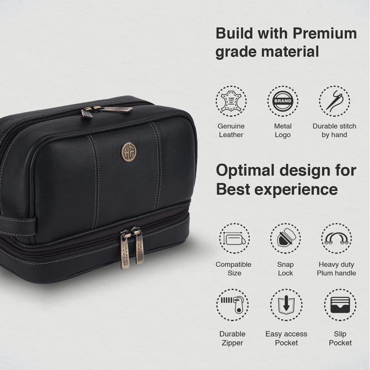 Hammonds Flycatcher Genuine Leather Toiletry Bag For Men And Women Cosmetic Organizer Bag, Travel Organizer Pouch, Shaving Kit Bag For Men Toiletry Pouch For Men With Multiple Pockets - Black