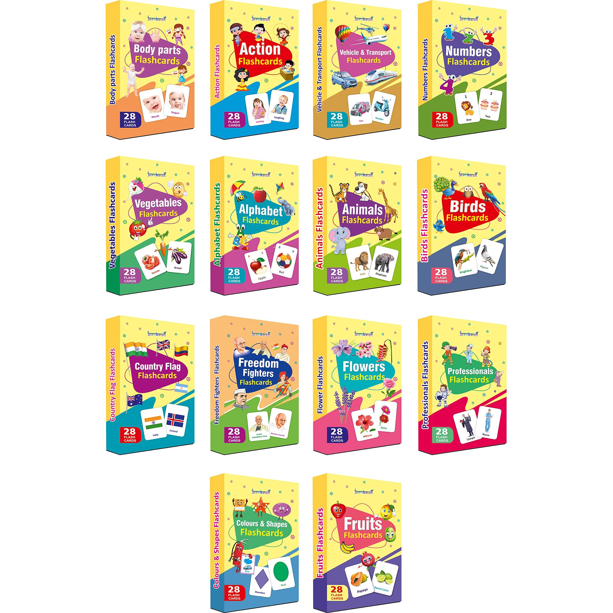 Gurukanth Premium Flash Cards For Kids Early Learning (Combo Set Of 14) | Easy & Fun Way Of Learning 1 Year To 6 Years Babies Smart Toys