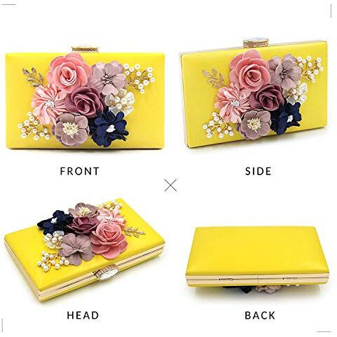Inovera (Label) Ladies Floral Evening Clutch Women Party Wedding Purse Bag (Yellow)